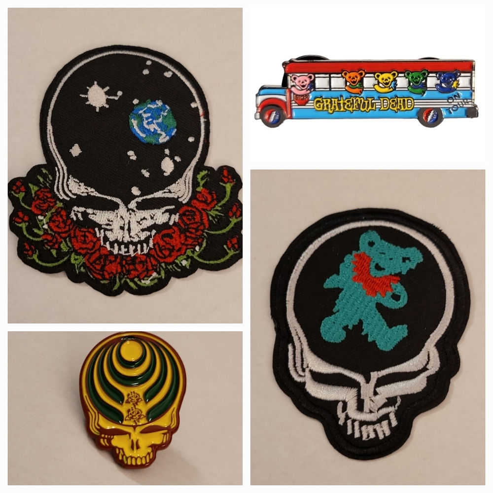 Grateful Dead patches pins 4 piece bundle new